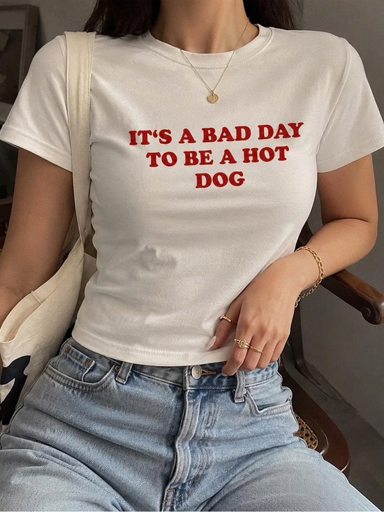 Bella Canvas Tops - Bella Canvas White Crop Tee with Red Hot Dog Graphic